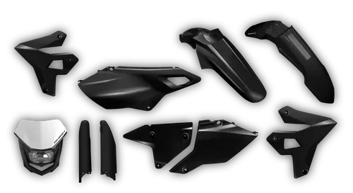 Plastics Kit - Suzuki - DRZ 400 SM Restyle - 1999-2024 - Full Kit - Black Restyle with light
