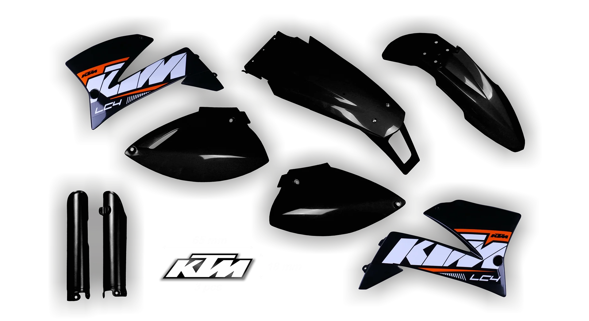 Plastics Kit - KTM - LC4 625-660 SMC - 1999-2004 - Full Kit - Black Replica 1 LED